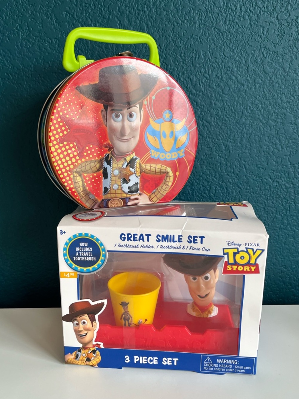Disney Pixar Toy Story 5 Woody Round Tin Box Toothbrush Set Buzz Lightyear Rex